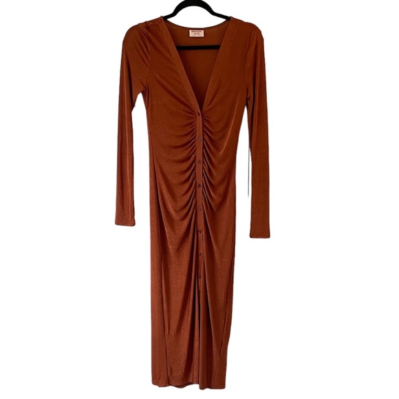 Showpo burnt orange sheer long sleeve maxi length dress size 4 - Picture 1 of 11